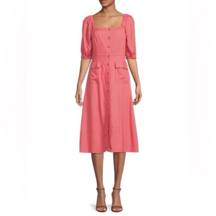 Bcbgmaxazria Linen Blend Rose Pink Midi Dress New With Tags